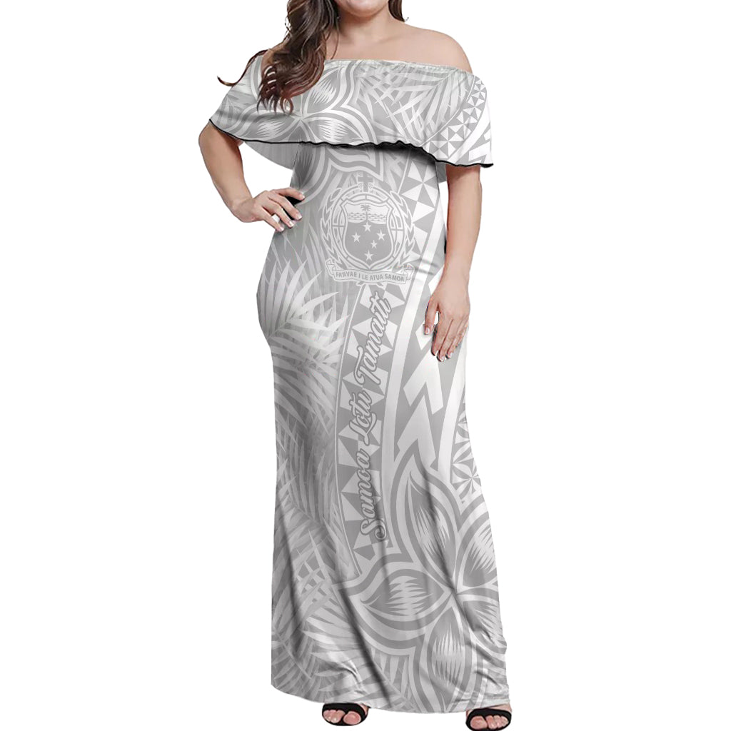 Samoa Lotu Tamait Off Shoulder Maxi Dress Tropical Plant White Sunday With Polynesia Pattern LT9 Women White - Polynesian Pride