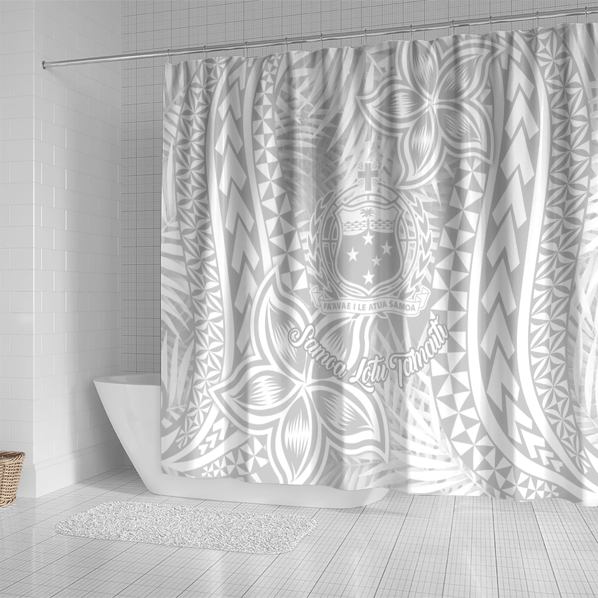 Samoa Lotu Tamait Shower Curtain Tropical Plant White Sunday With Polynesia Pattern LT9 - Polynesian Pride