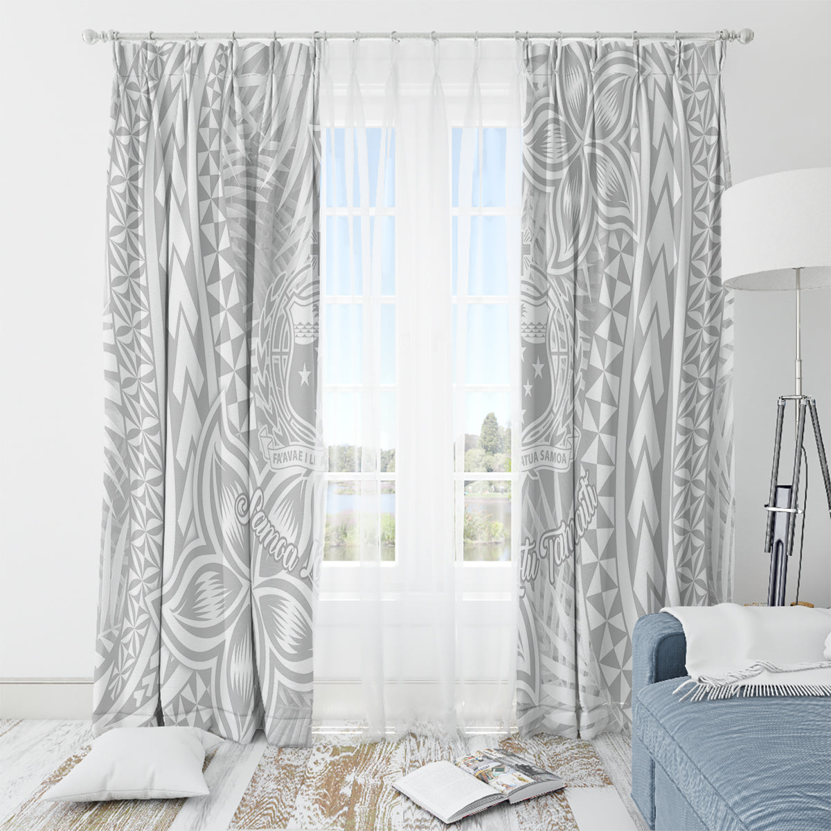 Samoa Lotu Tamait Window Curtain Tropical Plant White Sunday With Polynesia Pattern LT9 - Polynesian Pride