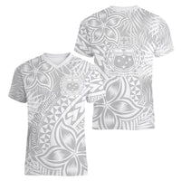 Samoa Lotu Tamait Women V Neck T Shirt Tropical Plant White Sunday With Polynesia Pattern LT9 - Polynesian Pride
