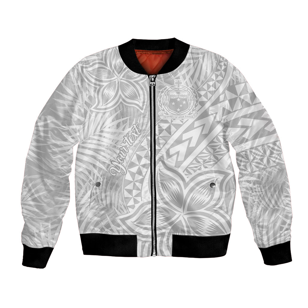 Personalised Samoa Lotu Tamait Bomber Jacket Tropical Plant White Sunday With Polynesia Pattern LT9 Unisex White - Polynesian Pride