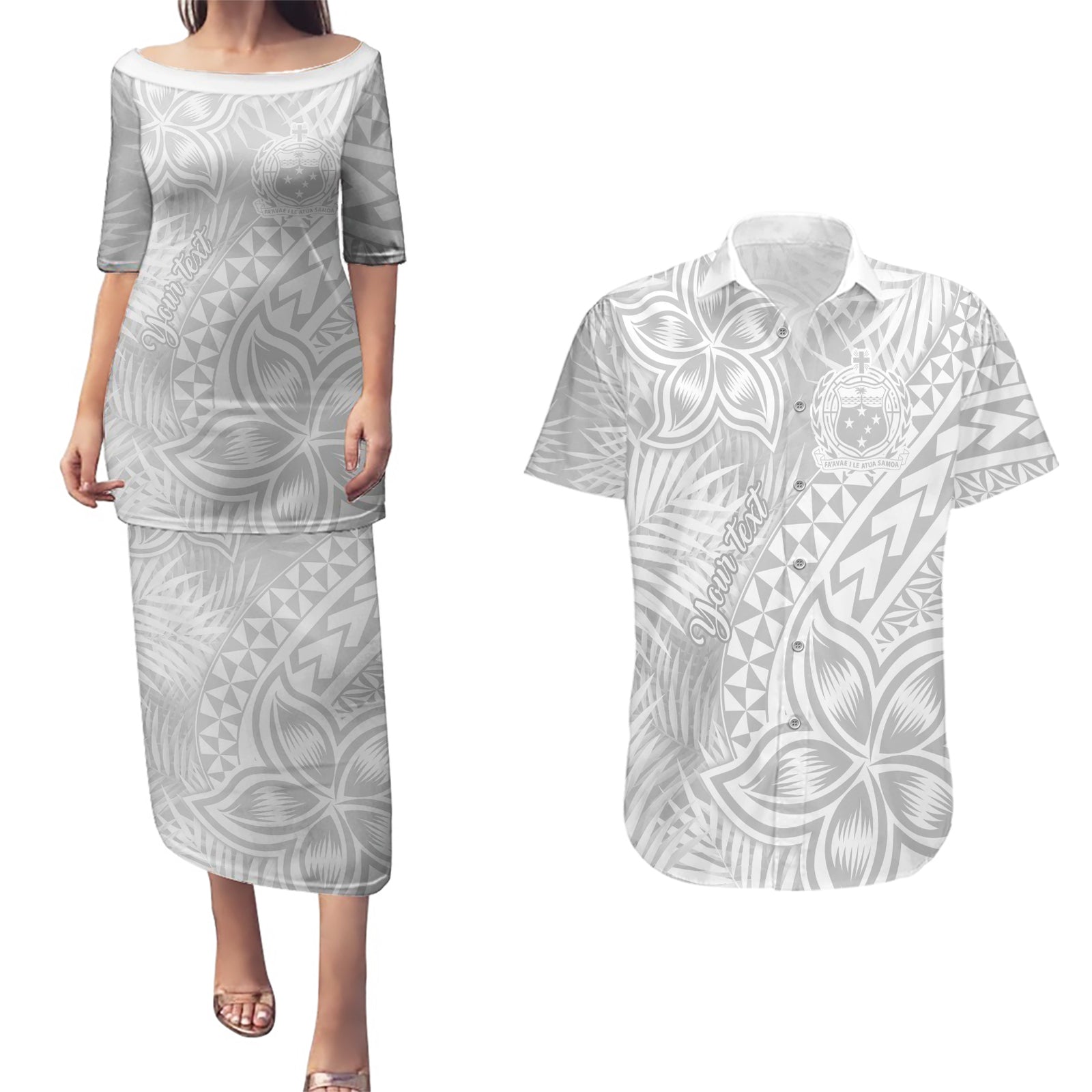 Personalised Samoa Lotu Tamait Couples Matching Puletasi Dress and Hawaiian Shirt Tropical Plant White Sunday With Polynesia Pattern LT9 White - Polynesian Pride