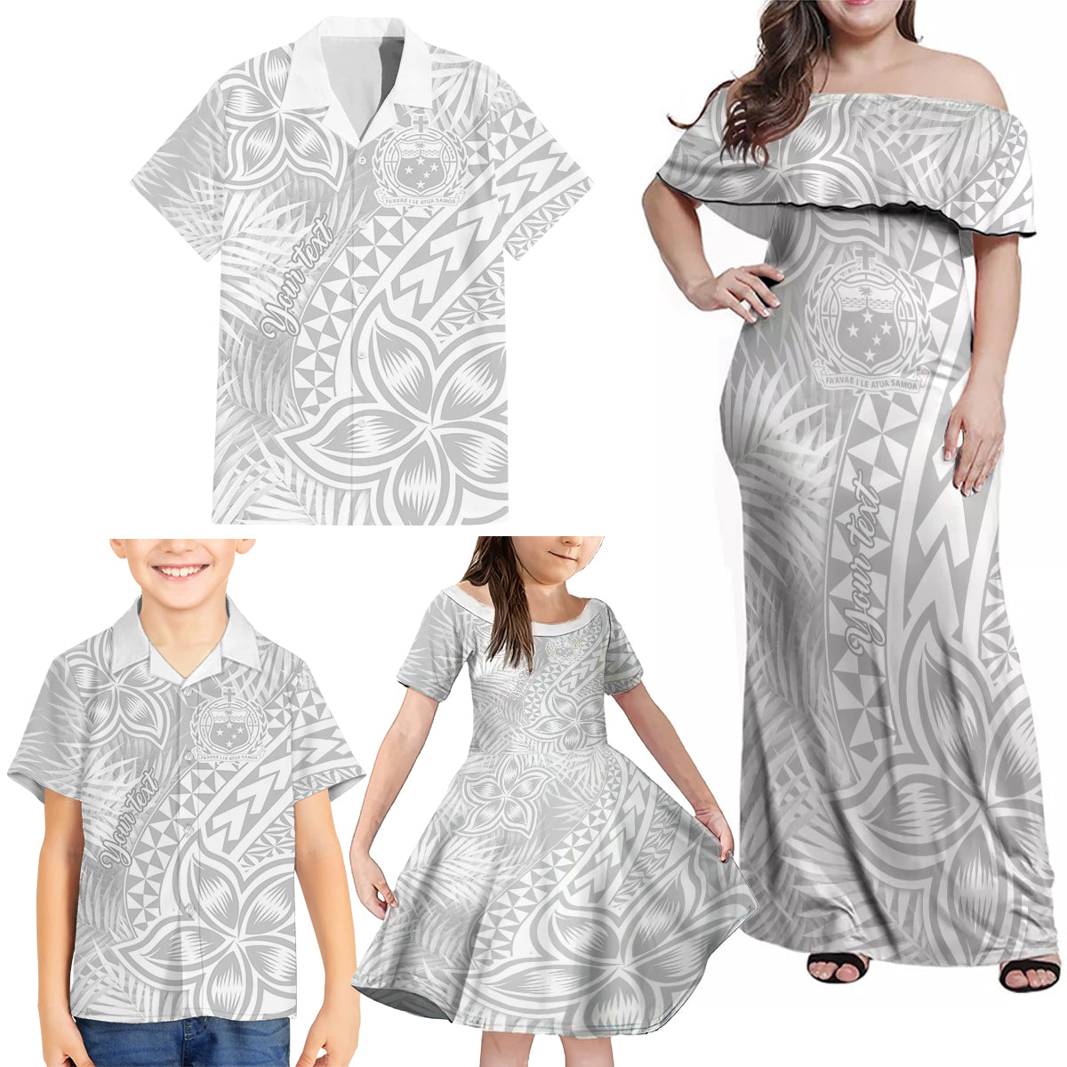 Personalised Samoa Lotu Tamait Family Matching Off Shoulder Maxi Dress and Hawaiian Shirt Tropical Plant White Sunday With Polynesia Pattern LT9 - Polynesian Pride