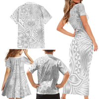Personalised Samoa Lotu Tamait Family Matching Short Sleeve Bodycon Dress and Hawaiian Shirt Tropical Plant White Sunday With Polynesia Pattern LT9 - Polynesian Pride