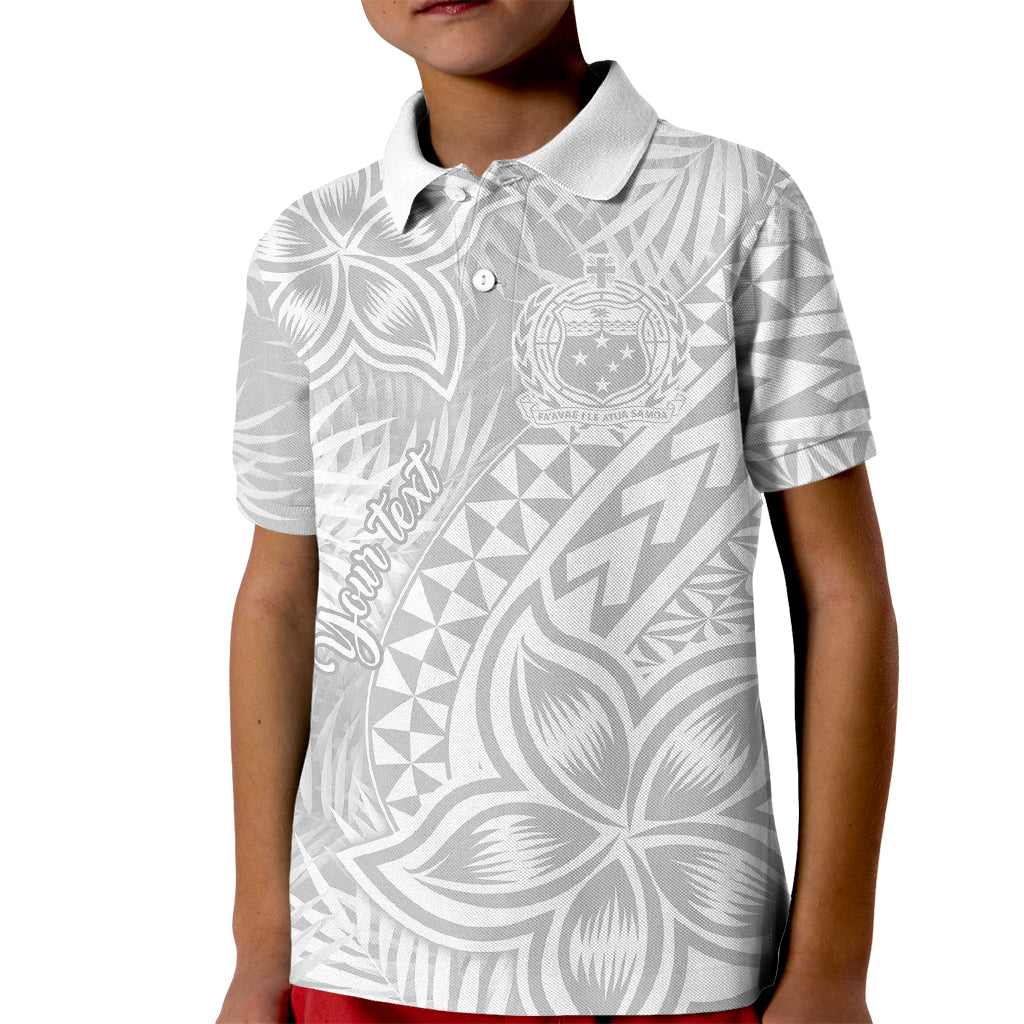Personalised Samoa Lotu Tamait Kid Polo Shirt Tropical Plant White Sunday With Polynesia Pattern LT9 Kid White - Polynesian Pride