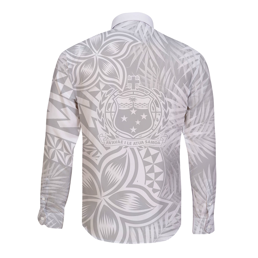 Personalised Samoa Lotu Tamait Long Sleeve Button Shirt Tropical Plant White Sunday With Polynesia Pattern LT9 - Polynesian Pride