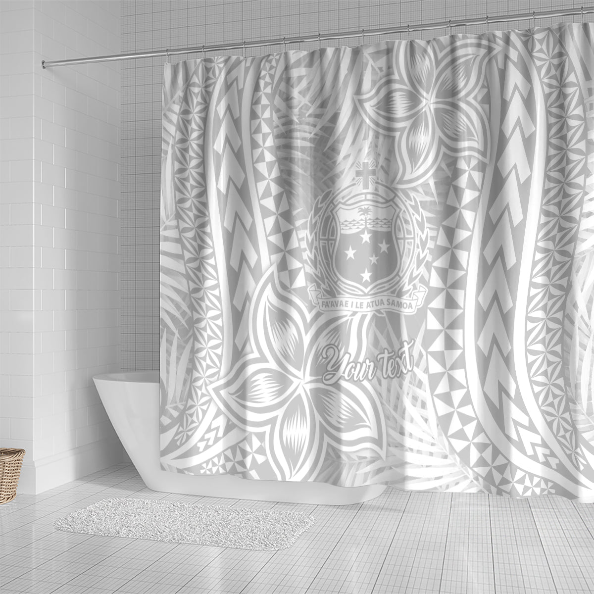 Personalised Samoa Lotu Tamait Shower Curtain Tropical Plant White Sunday With Polynesia Pattern LT9 - Polynesian Pride