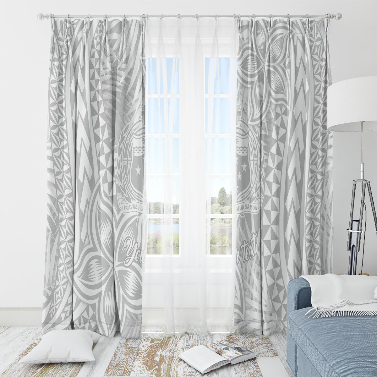 Personalised Samoa Lotu Tamait Window Curtain Tropical Plant White Sunday With Polynesia Pattern LT9 - Polynesian Pride