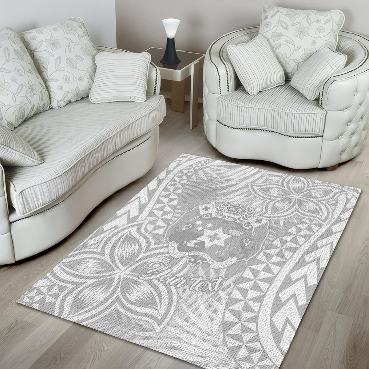 Personalised Tonga White Sunday Area Rug Tropical Plant With Polynesian Pattern LT9 - Polynesian Pride