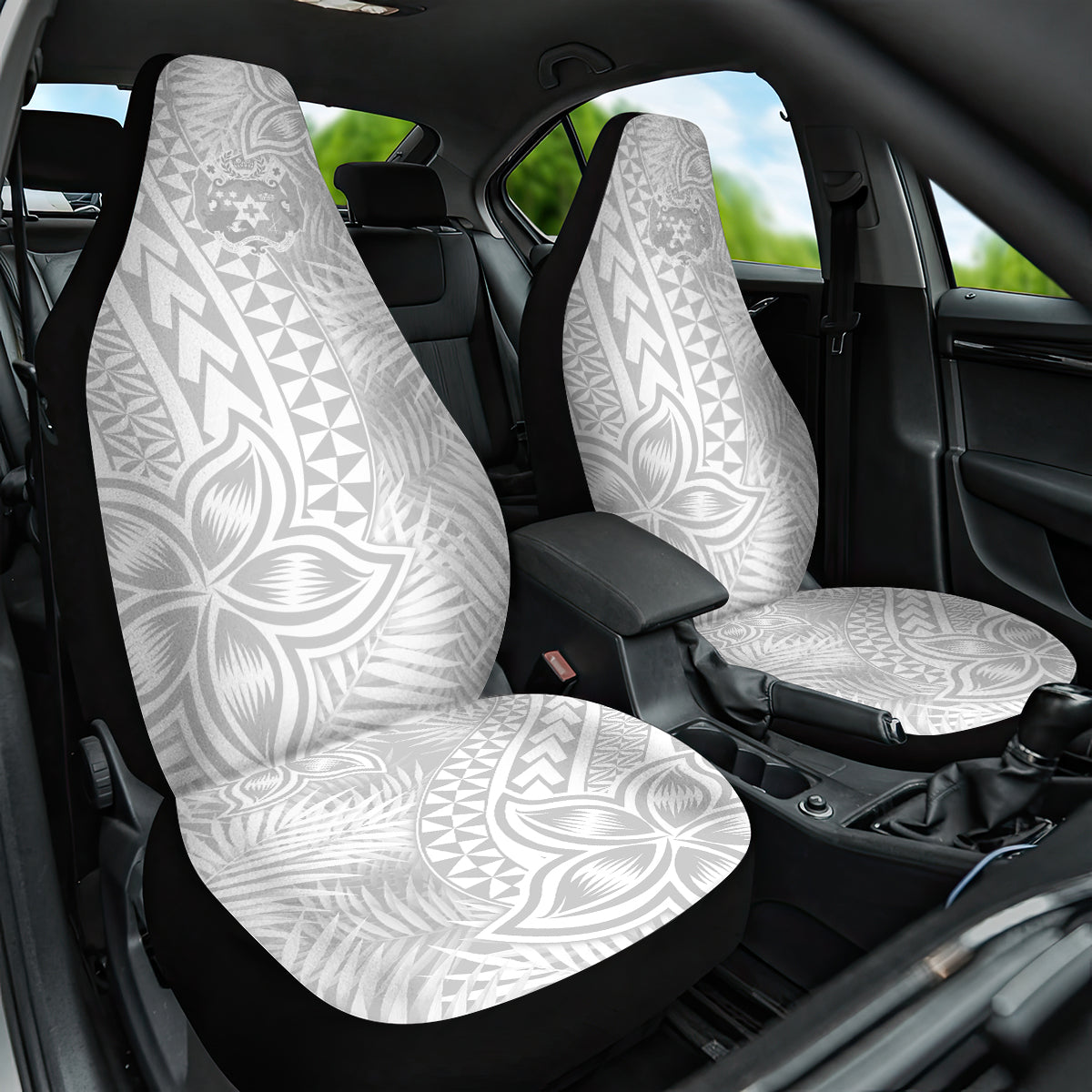 Personalised Tonga White Sunday Car Seat Cover Tropical Plant With Polynesian Pattern LT9 One Size White - Polynesian Pride