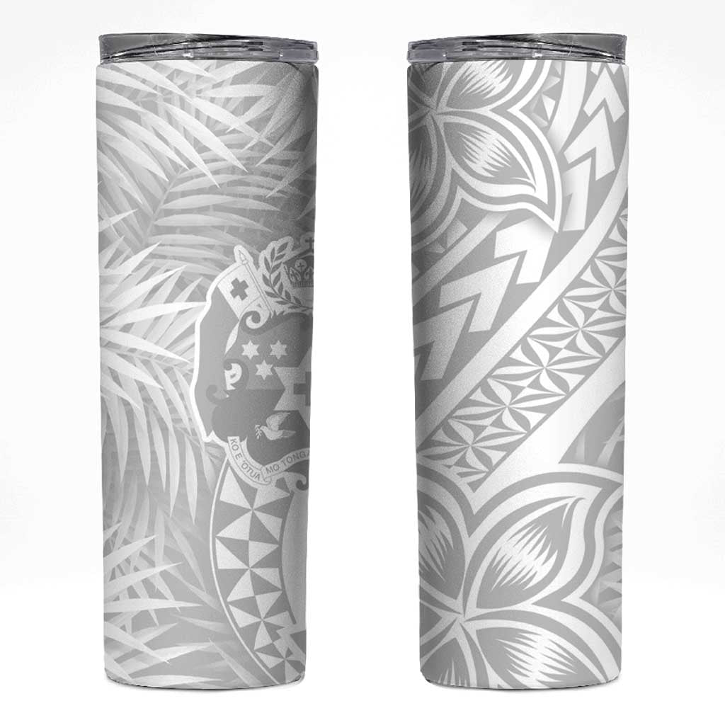 Tonga White Sunday Skinny Tumbler Tropical Plant With Polynesian Pattern