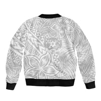 Personalised Tonga White Sunday Sleeve Zip Bomber Jacket Tropical Plant With Polynesian Pattern LT9 - Polynesian Pride