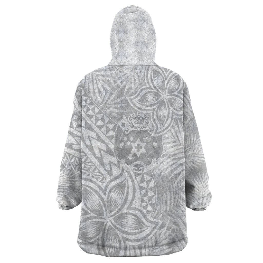 Personalised Tonga White Sunday Wearable Blanket Hoodie Tropical Plant With Polynesian Pattern LT9 - Polynesian Pride