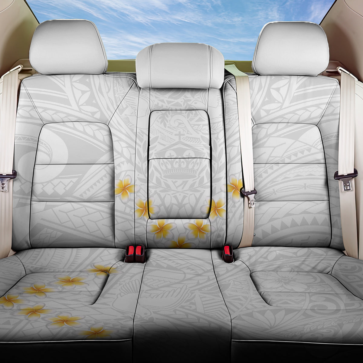 Tonga White Sunday Back Car Seat Cover Polynesian Plumeria Tribal Simple