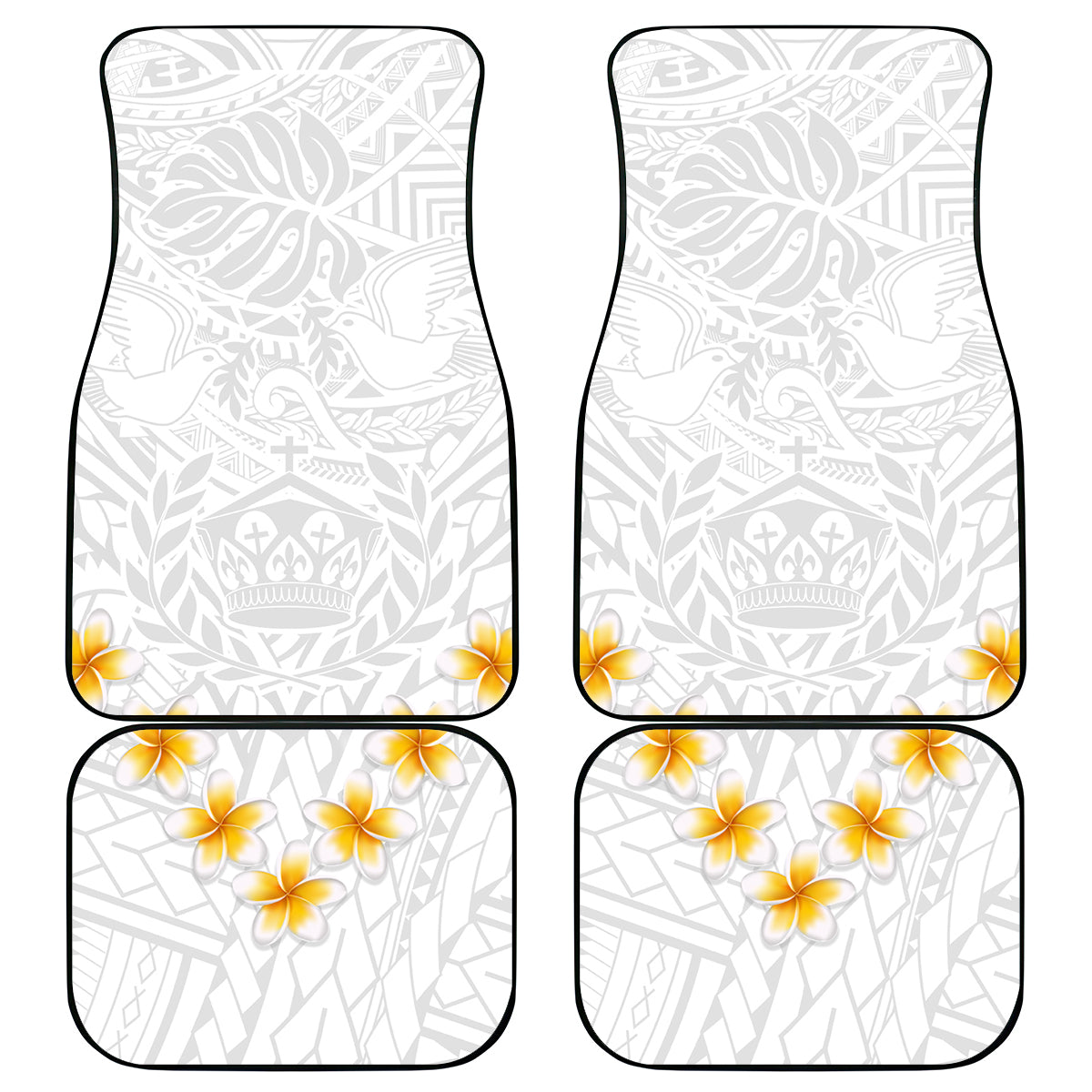 Tonga White Sunday Car Mats Polynesian Plumeria Tribal Simple LT9 White - Polynesian Pride