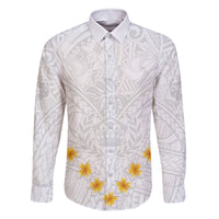 Tonga White Sunday Family Matching Tank Maxi Dress and Hawaiian Shirt Polynesian Plumeria Tribal Simple LT9 Dad's Shirt - Long Sleeve White - Polynesian Pride