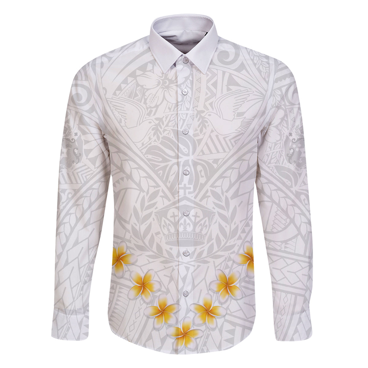 Tonga White Sunday Family Matching Tank Maxi Dress and Hawaiian Shirt Polynesian Plumeria Tribal Simple LT9 Dad's Shirt - Long Sleeve White - Polynesian Pride