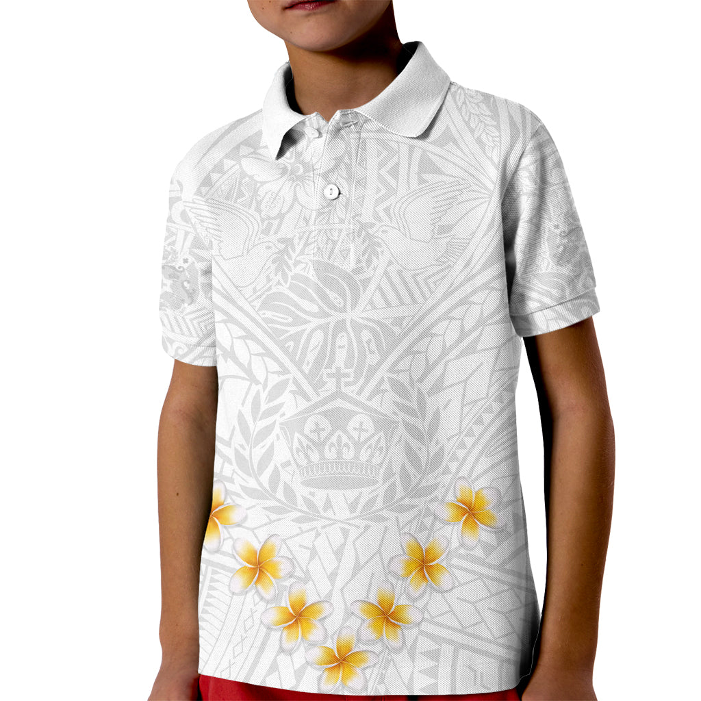 Tonga White Sunday Kid Polo Shirt Polynesian Plumeria Tribal Simple LT9 Kid White - Polynesian Pride