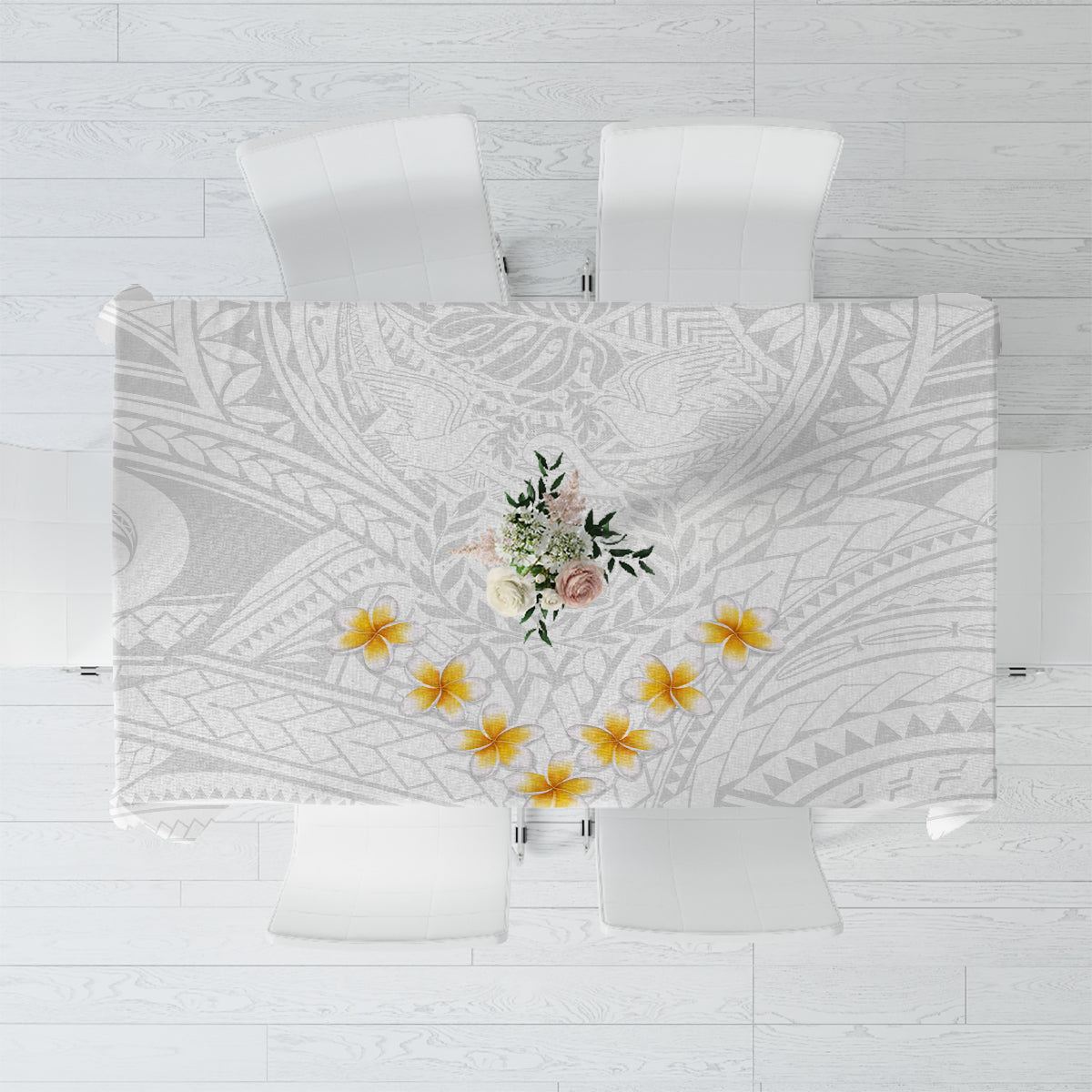 Tonga White Sunday Tablecloth Polynesian Plumeria Tribal Simple LT9 White - Polynesian Pride