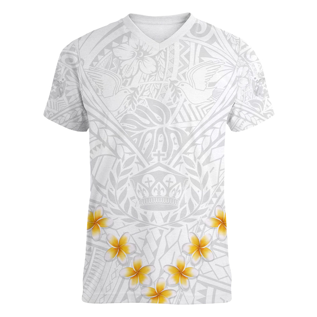 Tonga White Sunday Women V Neck T Shirt Polynesian Plumeria Tribal Simple LT9 Female White - Polynesian Pride