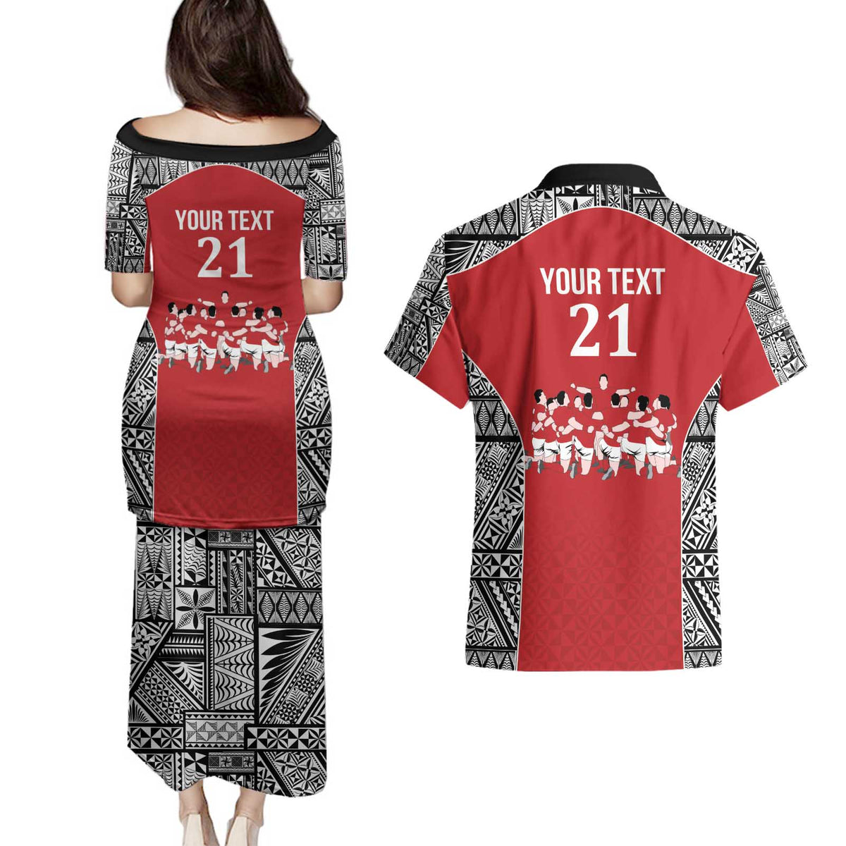 Custom Tonga Rugby Mate Ma'a Couples Matching Puletasi and Hawaiian Shirt Tonga XIII Make History Pacific Champions