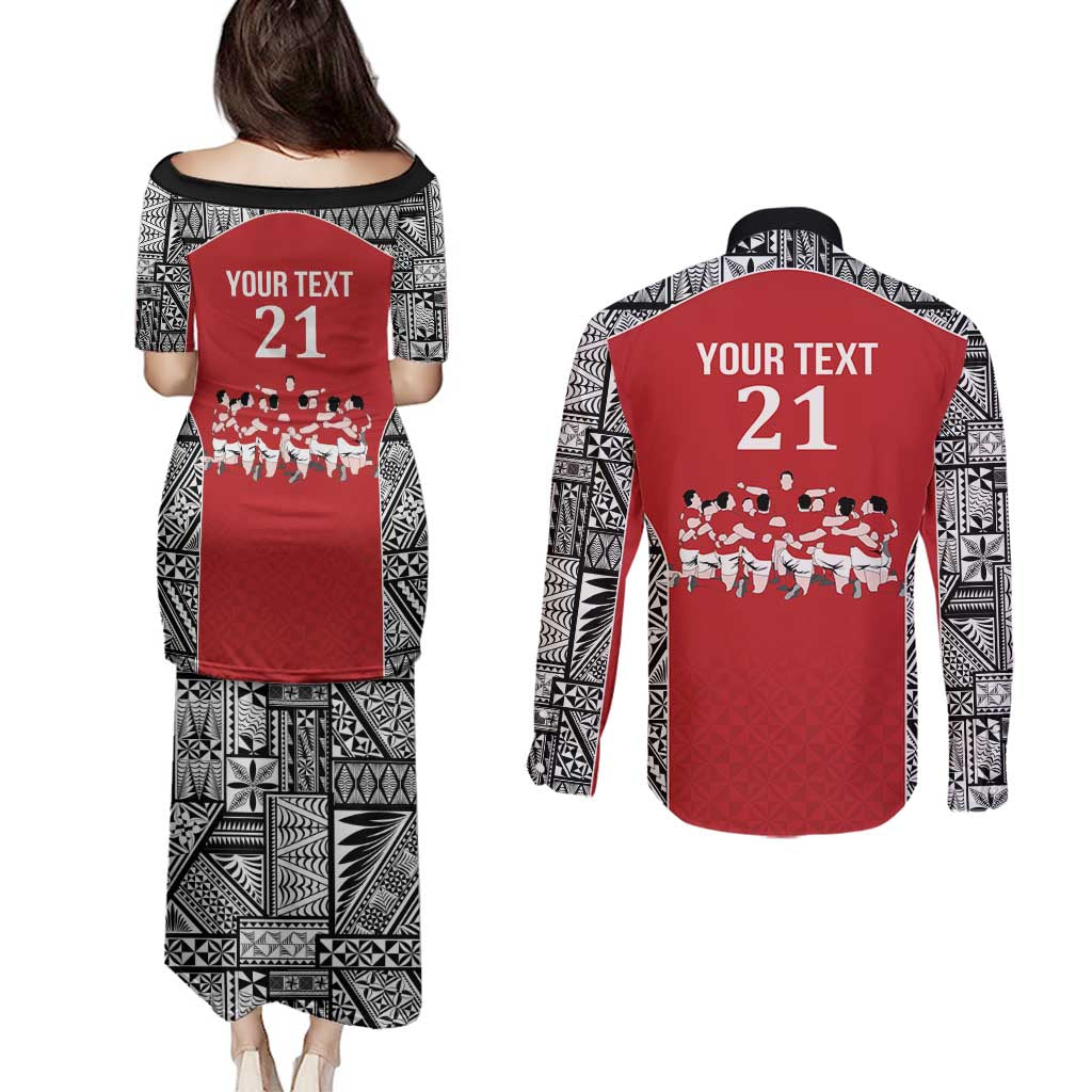 Custom Tonga Rugby Mate Ma'a Couples Matching Puletasi and Long Sleeve Button Shirt Tonga XIII Make History Pacific Champions