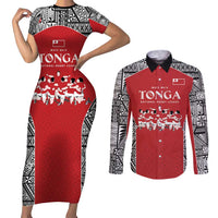 Custom Tonga Rugby Mate Ma'a Couples Matching Short Sleeve Bodycon Dress and Long Sleeve Button Shirt Tonga XIII Make History Pacific Champions