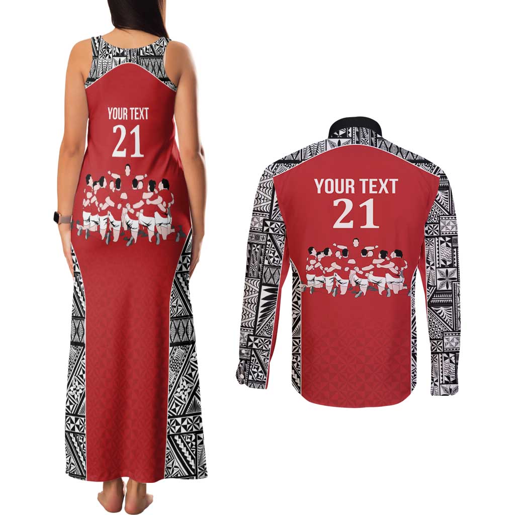 Custom Tonga Rugby Mate Ma'a Couples Matching Tank Maxi Dress and Long Sleeve Button Shirt Tonga XIII Make History Pacific Champions
