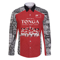 Custom Tonga Rugby Mate Ma'a Family Matching Off The Shoulder Long Sleeve Dress and Hawaiian Shirt Tonga XIII Make History Pacific Champions LT9 Dad's Shirt - Long Sleeve Red - Polynesian Pride