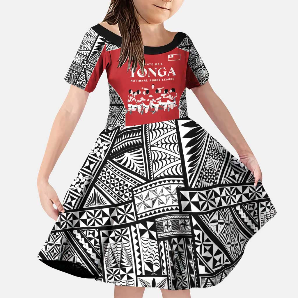 Custom Tonga Rugby Mate Ma'a Family Matching Puletasi and Hawaiian Shirt Tonga XIII Make History Pacific Champions LT9 Daughter's Dress Red - Polynesian Pride