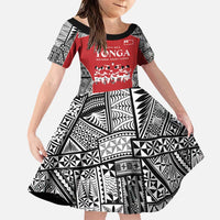 Custom Tonga Rugby Mate Ma'a Family Matching Puletasi and Hawaiian Shirt Tonga XIII Make History Pacific Champions LT9 Daughter's Dress Red - Polynesian Pride