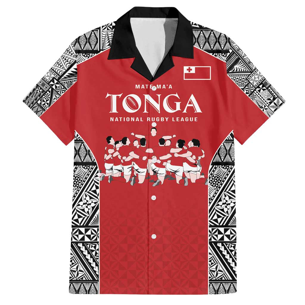 Custom Tonga Rugby Mate Ma'a Family Matching Puletasi and Hawaiian Shirt Tonga XIII Make History Pacific Champions LT9 Dad's Shirt - Short Sleeve Red - Polynesian Pride