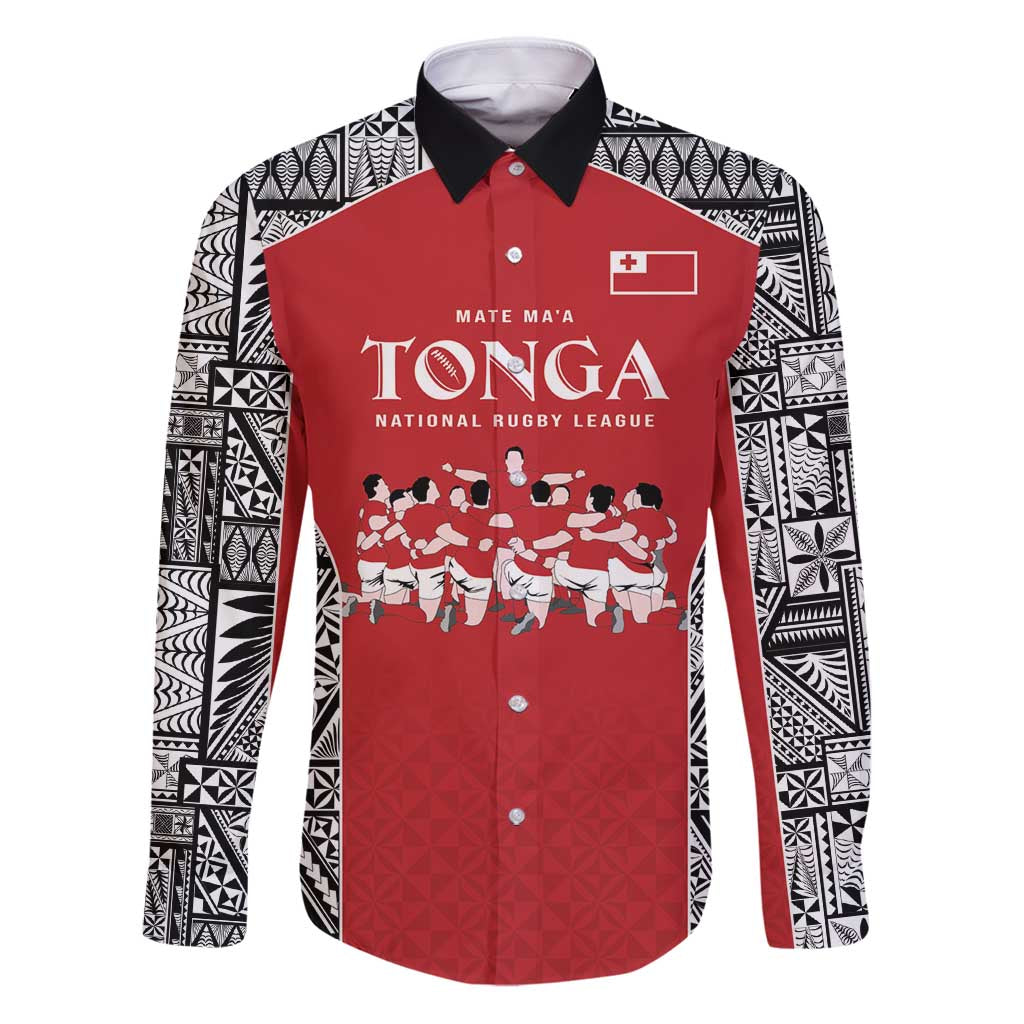 Custom Tonga Rugby Mate Ma'a Family Matching Puletasi and Hawaiian Shirt Tonga XIII Make History Pacific Champions LT9 Dad's Shirt - Long Sleeve Red - Polynesian Pride