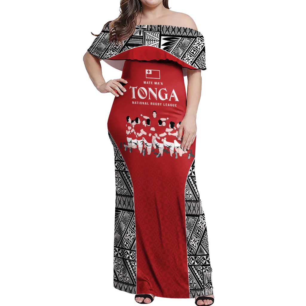 Custom Tonga Rugby Mate Ma'a Off Shoulder Maxi Dress Tonga XIII Make History Pacific Champions