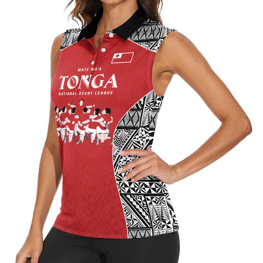 Custom Tonga Rugby Mate Ma'a Women Sleeveless Polo Shirt Tonga XIII Make History Pacific Champions