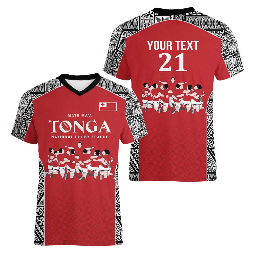 Custom Tonga Rugby Mate Ma'a Women V-Neck T-Shirt Tonga XIII Make History Pacific Champions LT9 - Polynesian Pride
