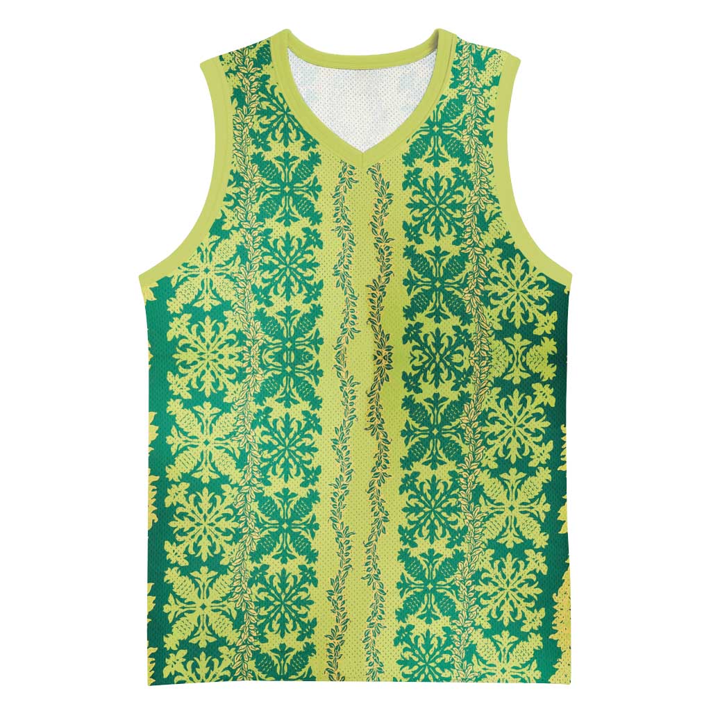 Hawaii Lei with Tribal Quilt Motif Basketball Jersey - Polynesian Pride