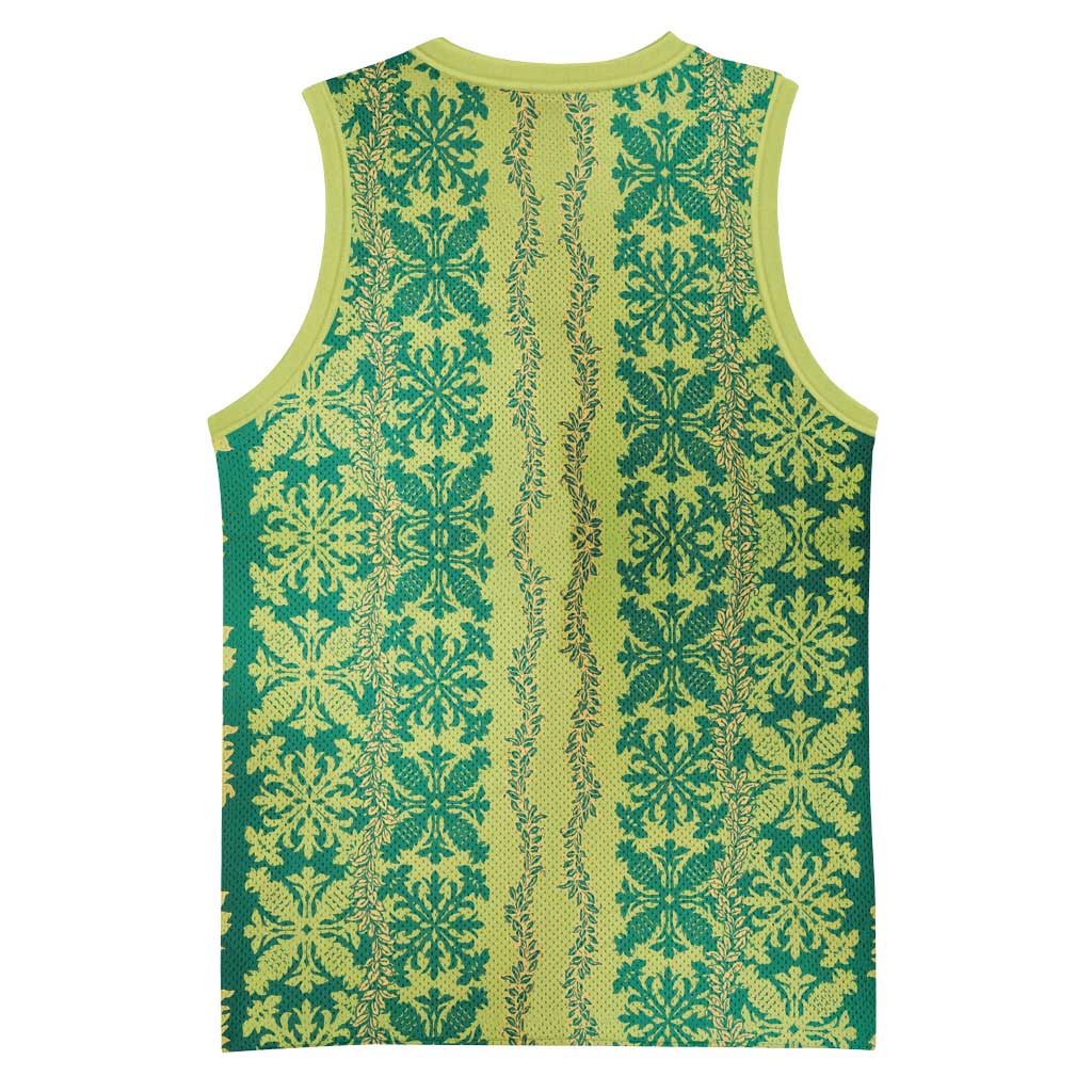 Hawaii Lei with Tribal Quilt Motif Basketball Jersey - Polynesian Pride