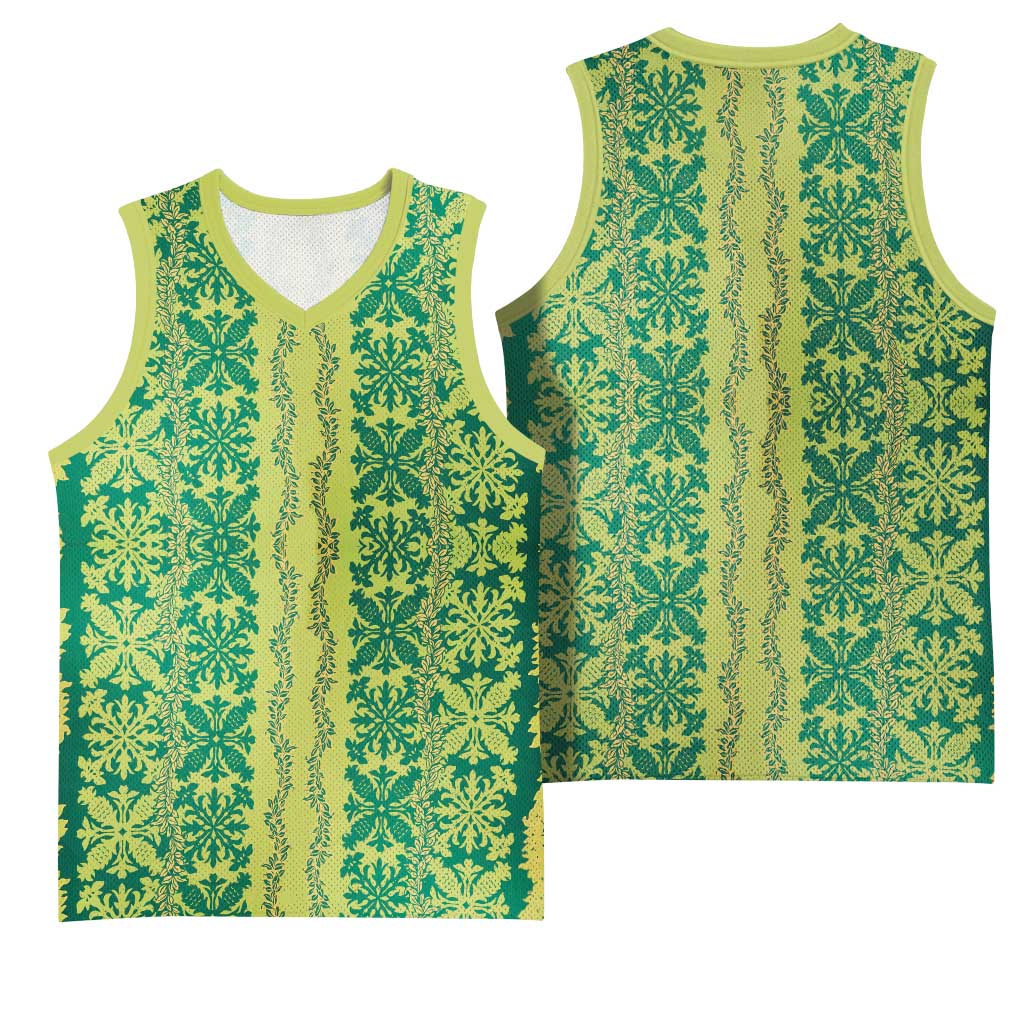 Hawaii Lei with Tribal Quilt Motif Basketball Jersey - Polynesian Pride