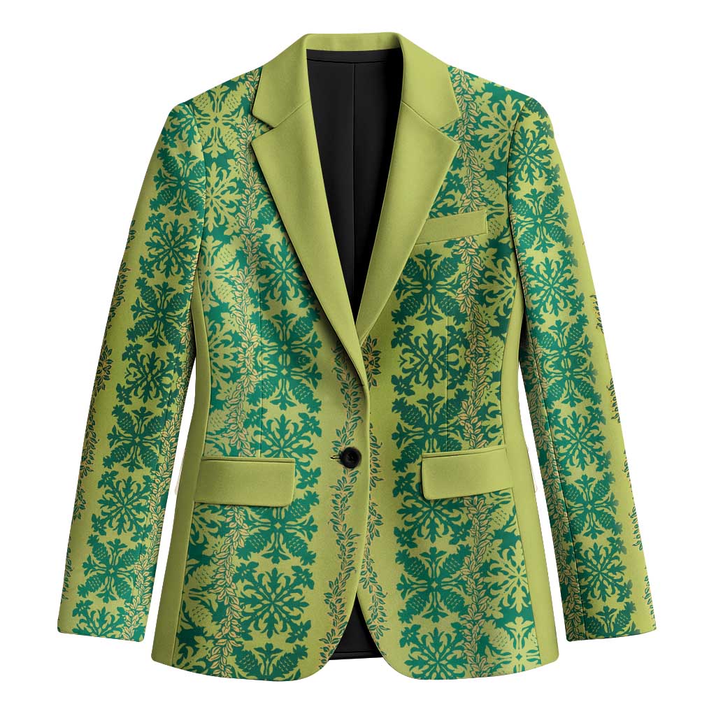 Hawaii Lei with Tribal Quilt Motif Blazer LT9 Unisex Green - Polynesian Pride