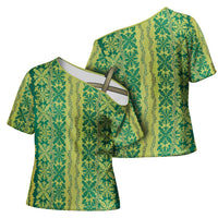 Hawaii Lei with Tribal Quilt Motif Cross Shoulder Shirt - Polynesian Pride