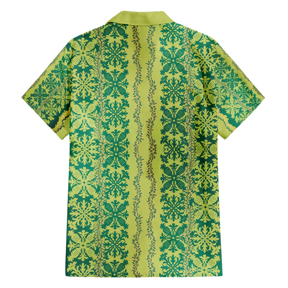 Hawaii Lei with Tribal Quilt Motif Family Matching Off The Shoulder Long Sleeve Dress and Hawaiian Shirt