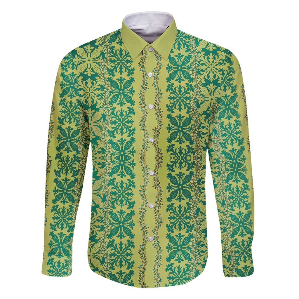 Hawaii Lei with Tribal Quilt Motif Family Matching Off Shoulder Maxi Dress and Hawaiian Shirt