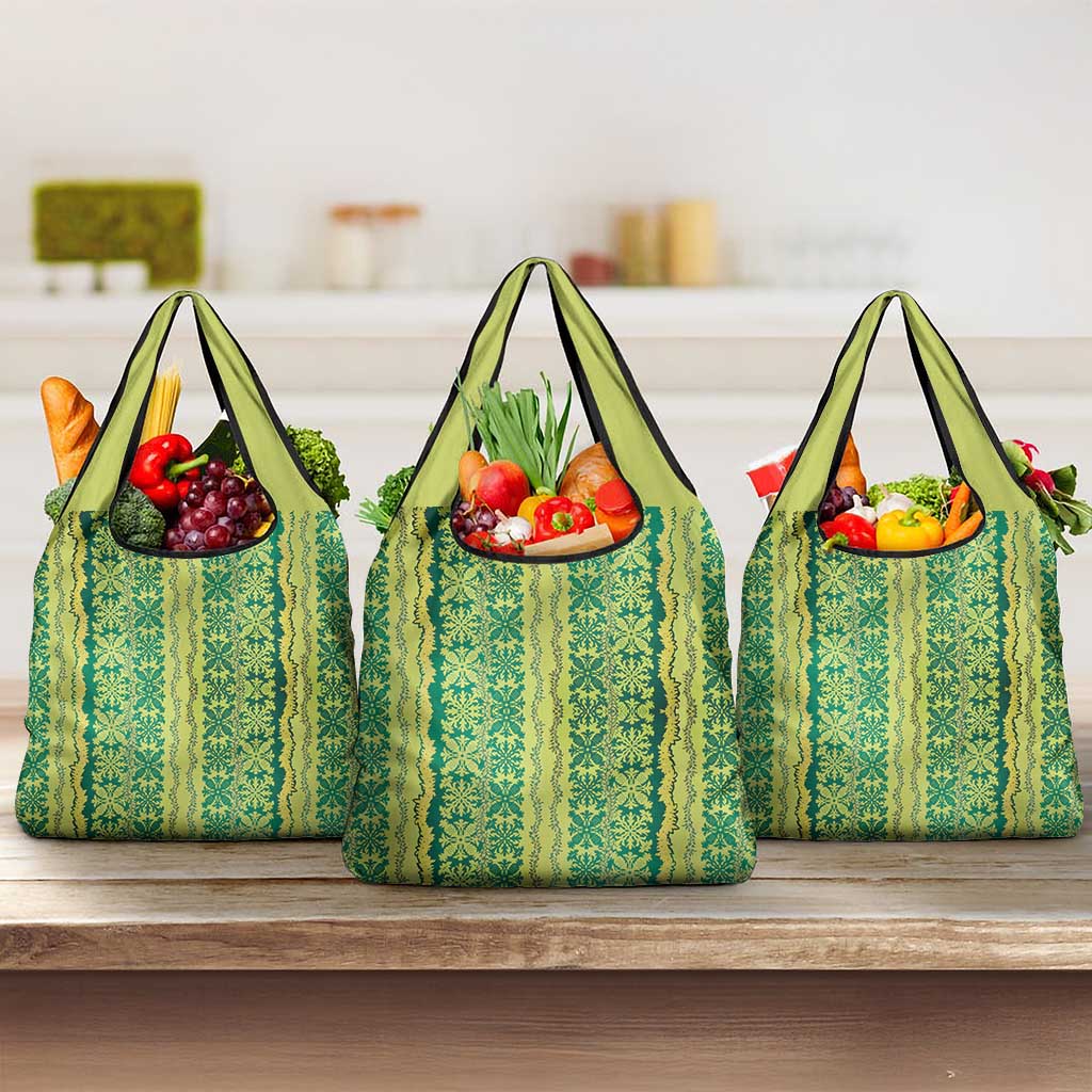 Hawaii Lei with Tribal Quilt Motif Grocery Bag LT9 3-pack One Size Green - Polynesian Pride