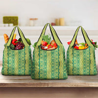 Hawaii Lei with Tribal Quilt Motif Grocery Bag LT9 3-pack One Size Green - Polynesian Pride