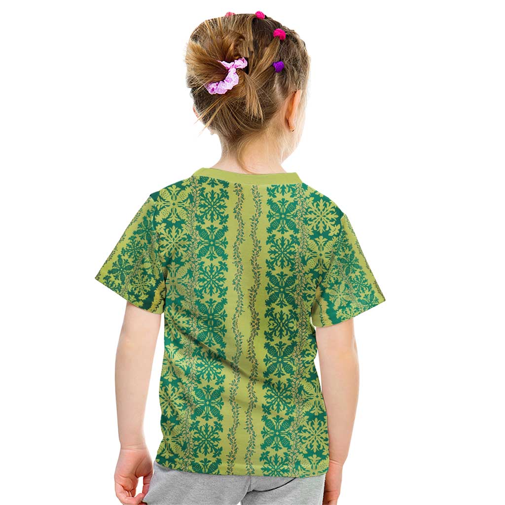 Hawaii Lei with Tribal Quilt Motif Kid T Shirt
