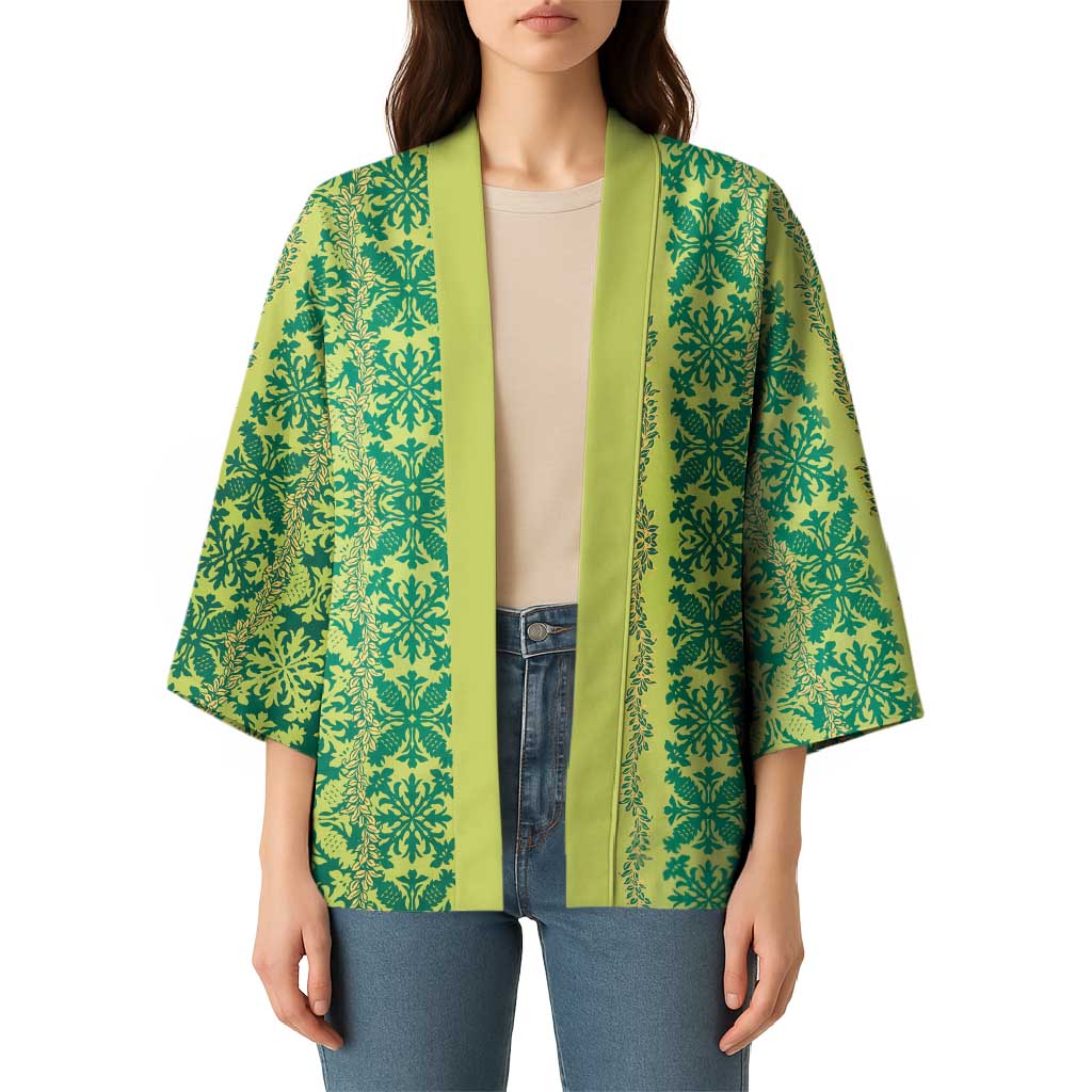 Hawaii Lei with Tribal Quilt Motif Kimono - Polynesian Pride