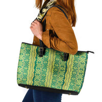 Hawaii Lei with Tribal Quilt Motif Leather Tote Bag LT9 Green - Polynesian Pride