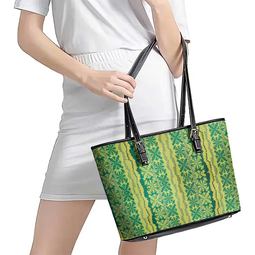 Hawaii Lei with Tribal Quilt Motif Leather Tote Bag LT9 - Polynesian Pride