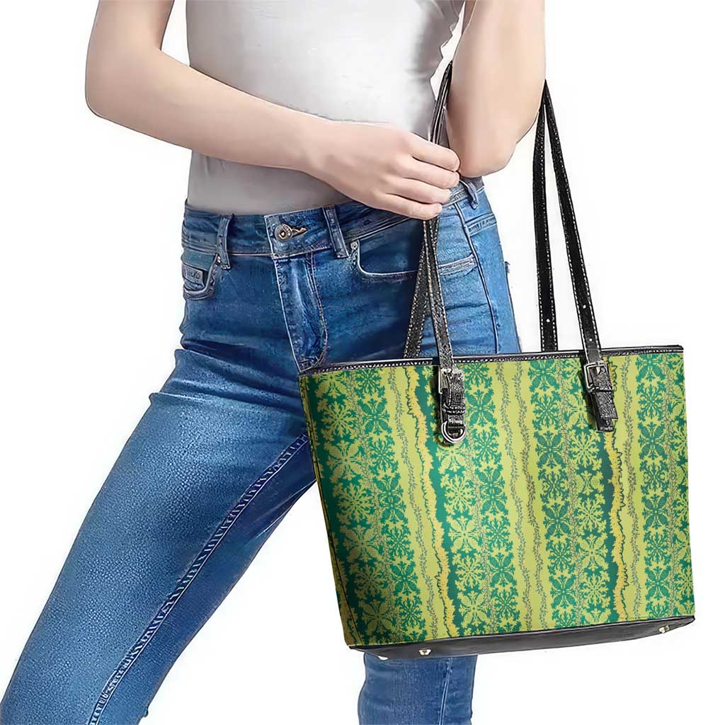 Hawaii Lei with Tribal Quilt Motif Leather Tote Bag LT9 - Polynesian Pride